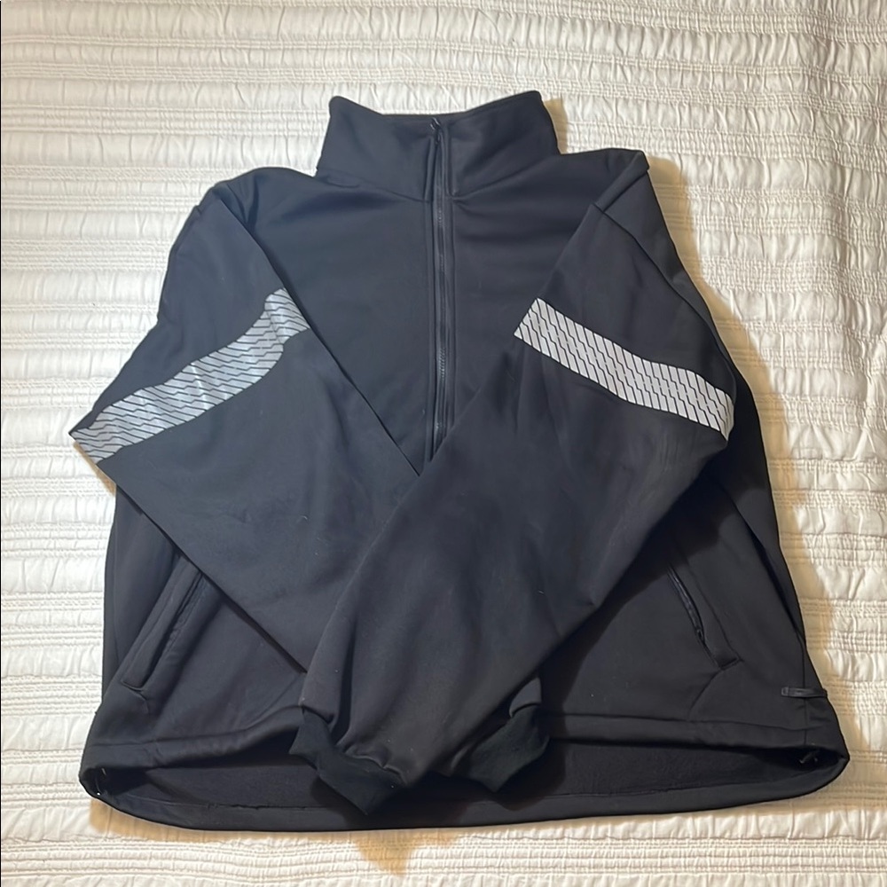 Black Pullover with Reflective Sleeve Stripes